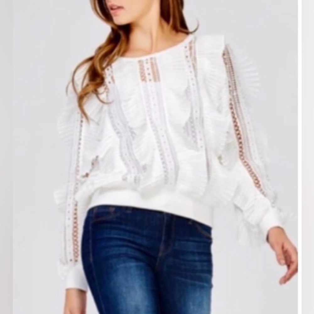 Paola Poggi Crochet & Ruffles In Front And Sleeves Sweatshirt Blouse Sz 36 - XS